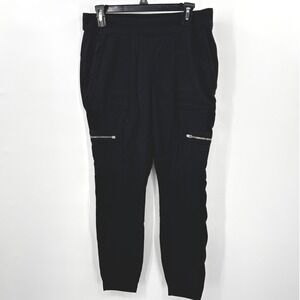 Athleta Black Cargo Jogger Pants Women Size 12 Zipper Pockets Comfort Athleisure